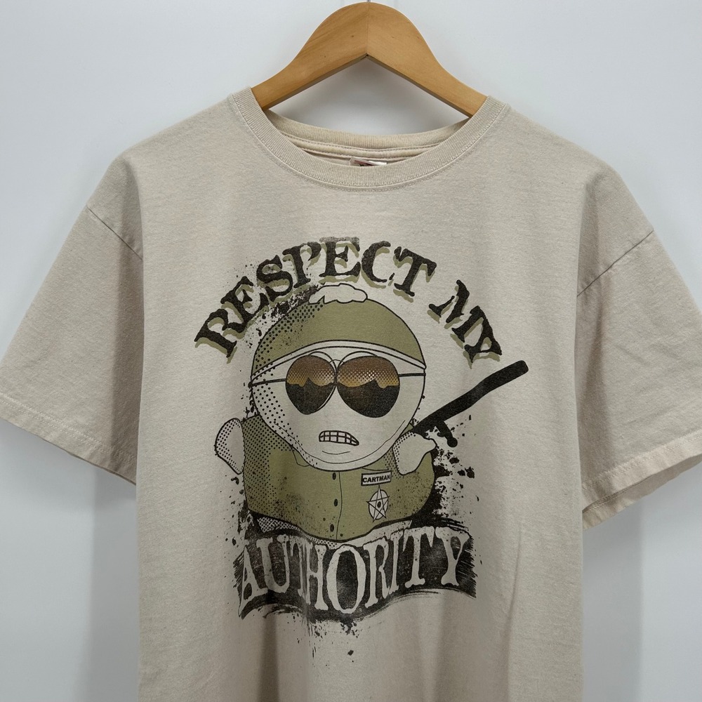 90s South Park Eric Cartman Respect My Authority Graphic Tee Tan Anvil Mens L